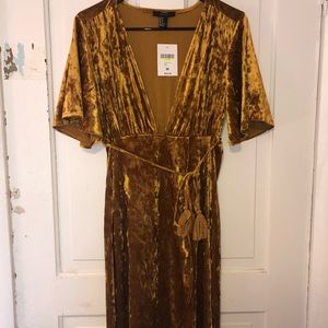 Gold velvet faux wrap dress